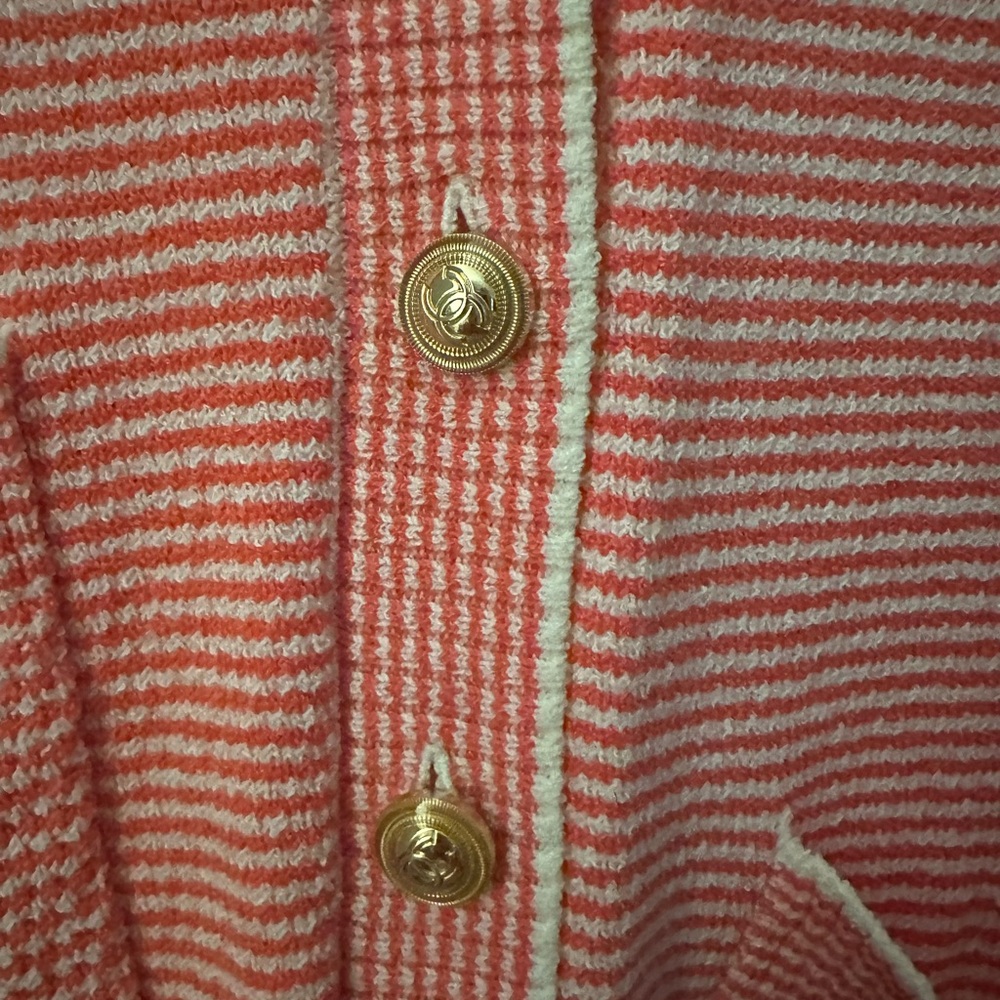 Chanel Striped Cardigan with Gold Buttons - Picture 4 of 5